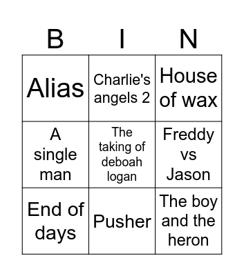Movie night Bingo Card