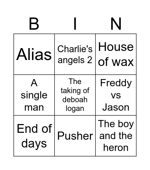 Movie night Bingo Card