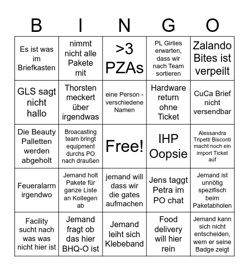 Post Office Bingo Card