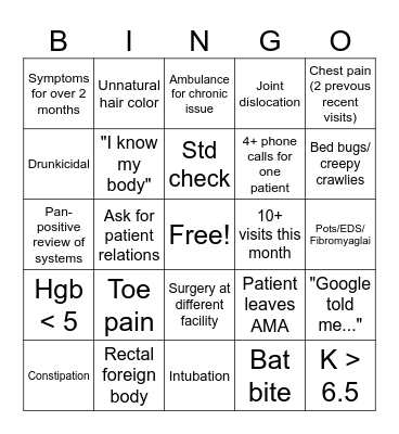ER bingo Card