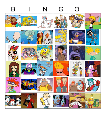 90s Cartoons Bingo Card