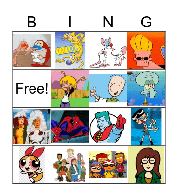 90s Cartoons Bingo Card