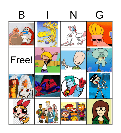 90s Cartoons Bingo Card
