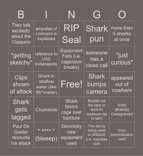 Shark Week 2026 Bingo Card