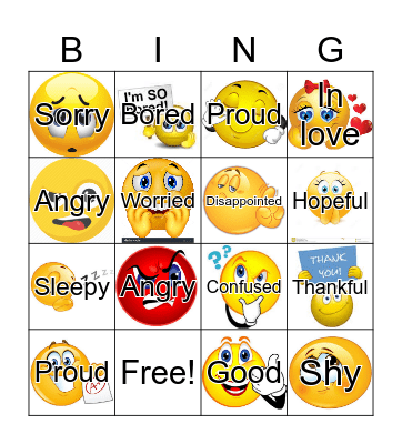 Feelings Bingo Card