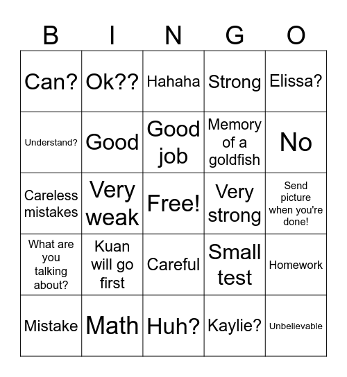 What our tuition teacher says Bingo Card