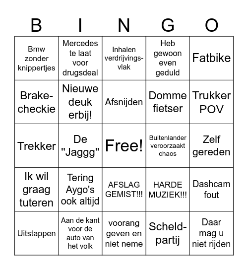 Dashcam BINGO Card