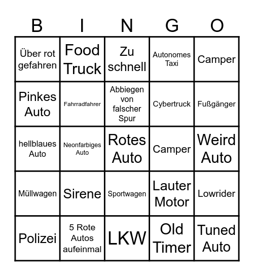 Rotes Auto Bingo Card