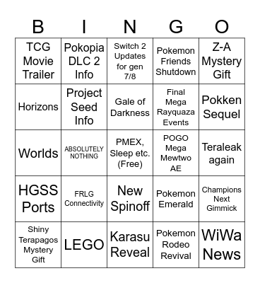 Pokemon Presents 8/27 Bingo Card
