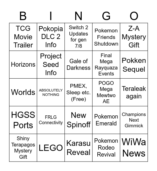Pokemon Presents 8/27 Bingo Card