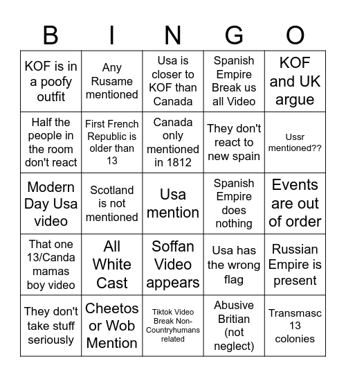 1700s BINGO Card