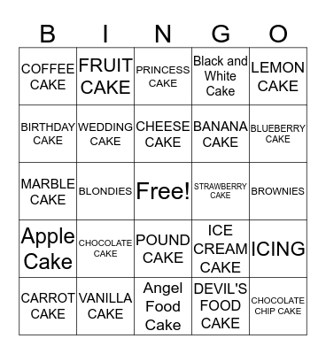 CAKE BINGO Card