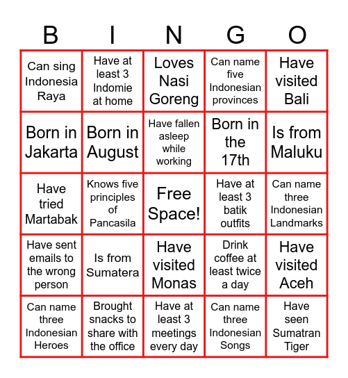 IDBU Independence Day Bingo Card