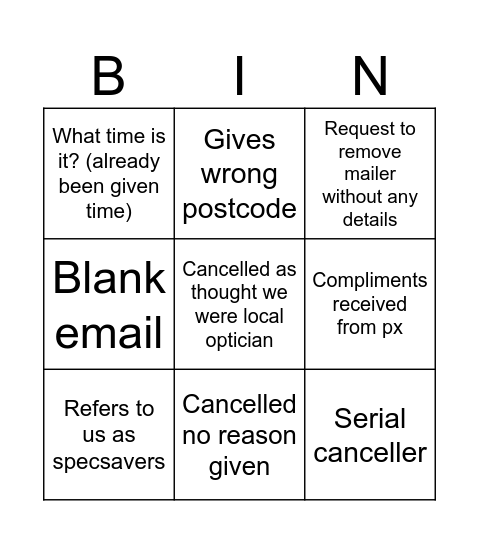 Untitled Bingo Card