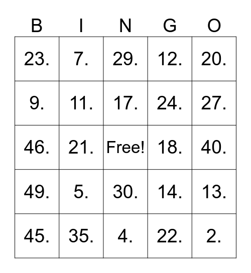 Untitled Bingo Card