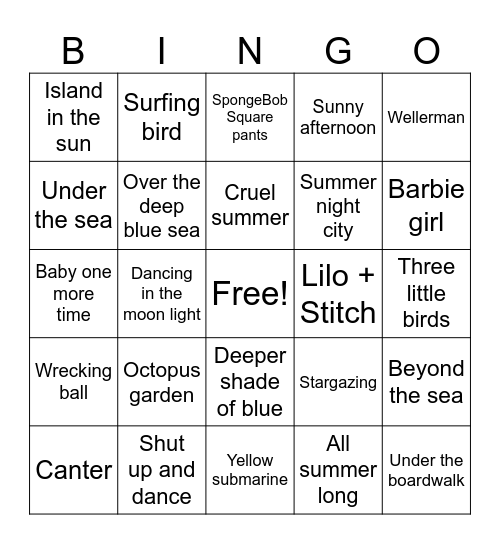 UNDER THE SEA Bingo Card