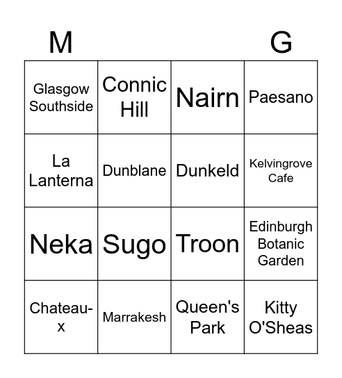 Maddie and Grant One Year On Bingo Card