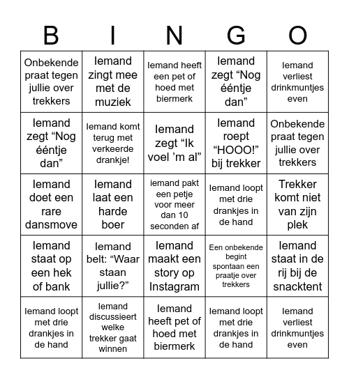 Trekkertrek Bingo Card