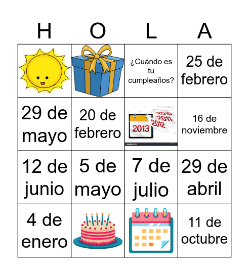 Los cumpleaños Bingo Card