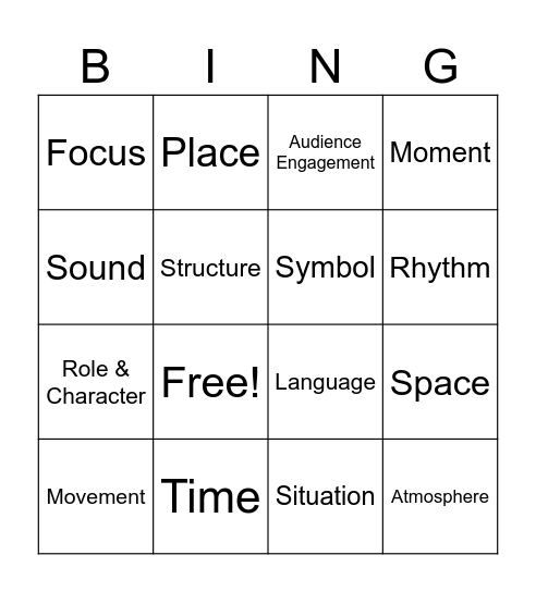 Elements of Drama Bingo Card