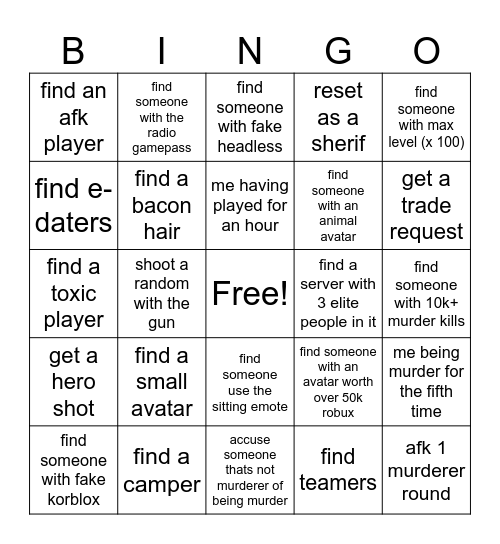 murder misery 2 Bingo Card
