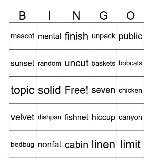 Untitled Bingo Card