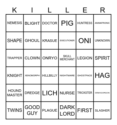 TAME THAT KILLER!! Bingo Card