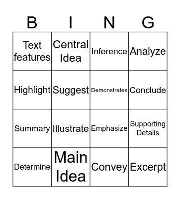 Academic Vocabulary Bingo Card