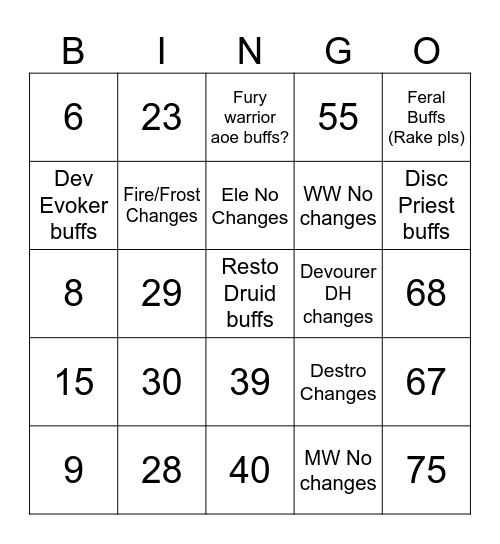 Class Changes Wishlist 29th-31st of July Bingo Card