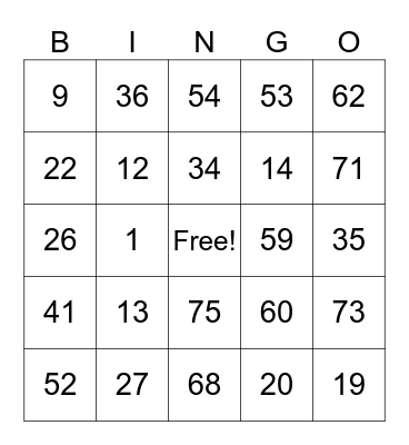 Untitled Bingo Card