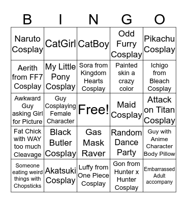 Anime Crossroads Bingo Card