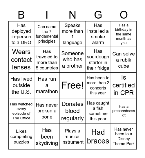 Team Bingo Card