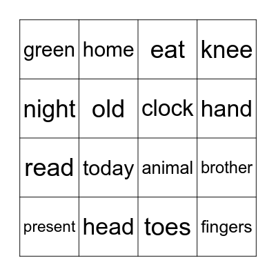 ENGLISH Bingo Card