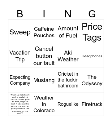 carson bingo Card