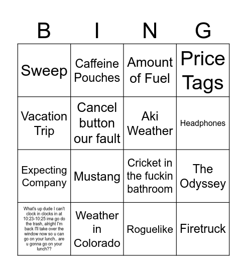 carson bingo Card