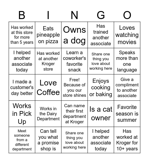 Kroger Bingo Card