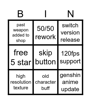 Untitled Bingo Card