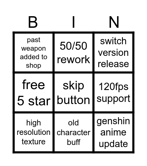 Untitled Bingo Card