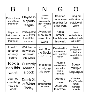 CDP Summer Social 2026 Mental Health Bingo Card