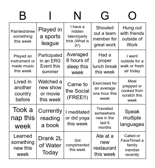 CDP Summer Social 2026 Mental Health Bingo Card