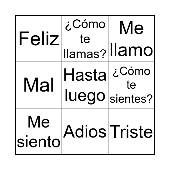 ¿Cómo te sientes? Bingo Card