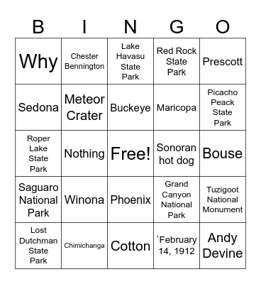Arizona Bingo Card