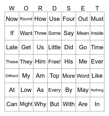 Sight words Bingo Card