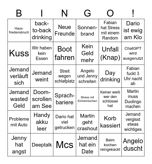 Ungarn Urlaub Bingo Card