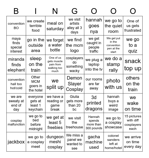 MCM Birmingham Bingo Card
