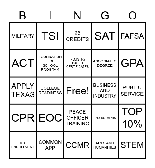 ENHS GRADUATION BINGO Card