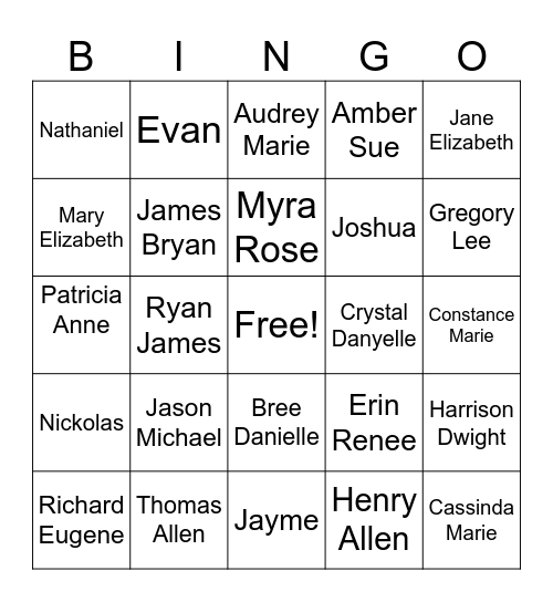 Family Bingo Card