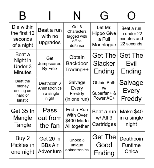 Frickbear's 3 Bingo Card