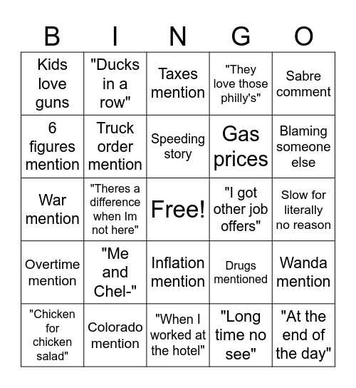 Kenny Bingo Card