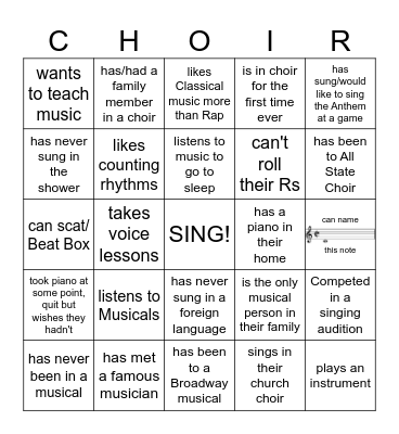 Know Your Choir Family?!      Find someone who... Bingo Card